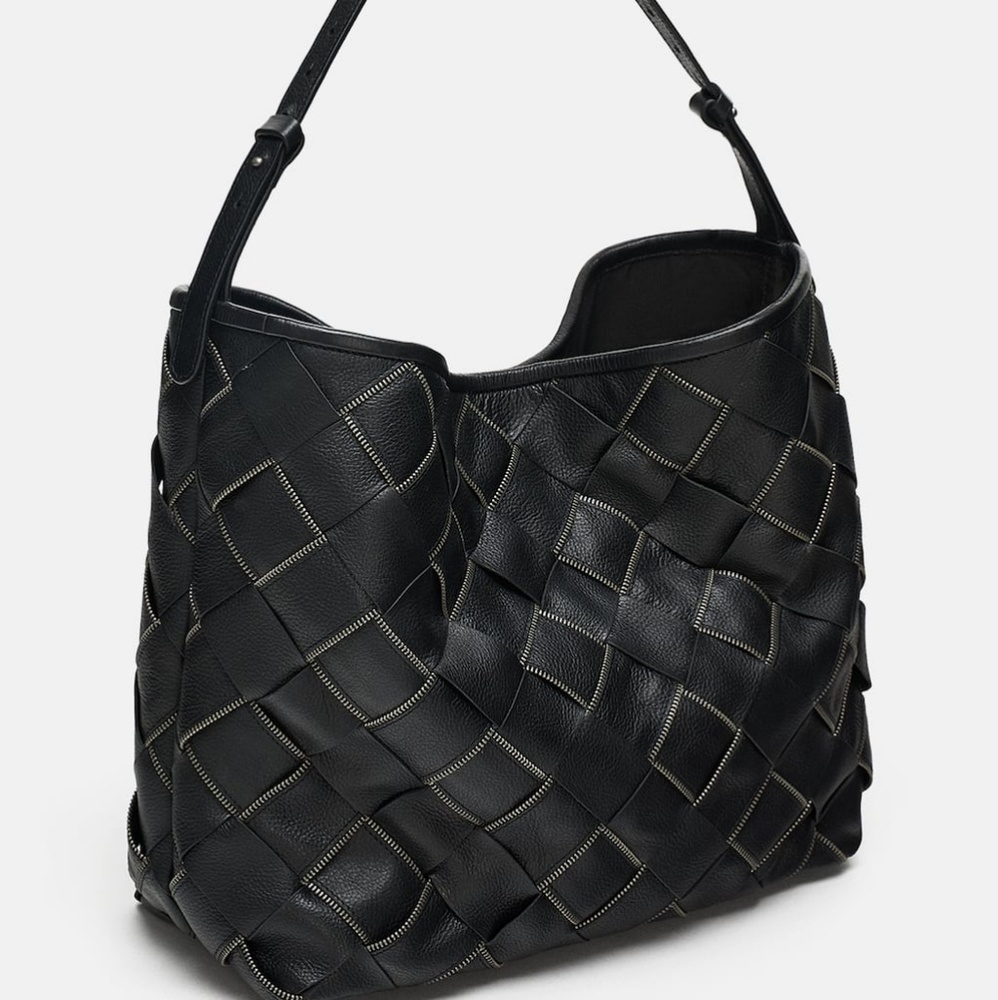 Zara Woven Leather Oversized Bucket Bag - NWT